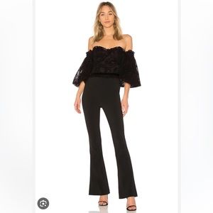 PARKER Rowen Black Velvet Lace Cold Shoulder Crepe Bell Flare Pants Jumpsuit